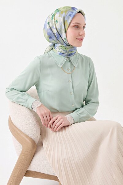 Silk Home Eșarfă moale cu flori verde fistic