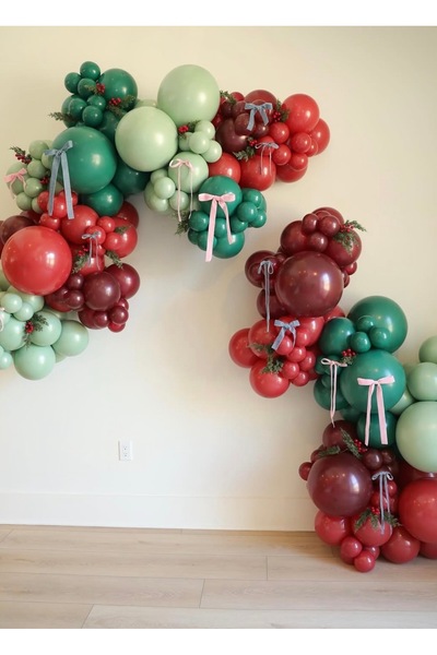 Çemrek Süs Parti Burgundy Red Green Balloon Chain Set Suitable for Cherry Con...