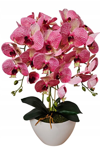 Damich Flori artificiale de orhidee Phalaenopsis, cu 3 ramuri, în ghiveci, de...