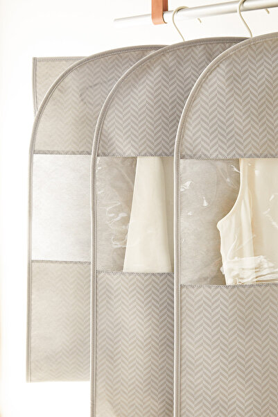 Ocean Home Textile 3 Adet Gri Balıksırtı Elbise Kılıfı Takım Elbise Kılıfı Kıyafet Taşıma Kılıfı Gamboç 60x100