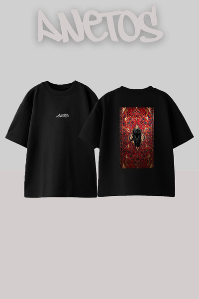 Anetos Black Panther_1 Design Back Printed Cotton Black Oversize T-Shirt