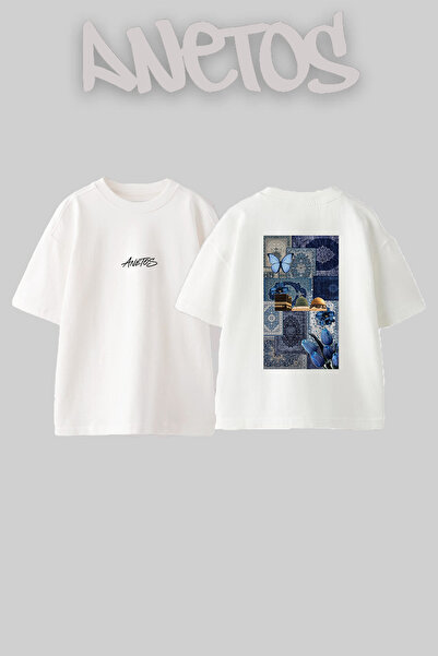 Anetos Kabe Kubbetussahra Yesilkupbe Design Back Printed Cotton White Oversiz...