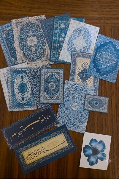 SaHi Craft 18 Adet Mavi Etnik Halı Desen Sticker Seti Journal/Scrapbook/Sticker