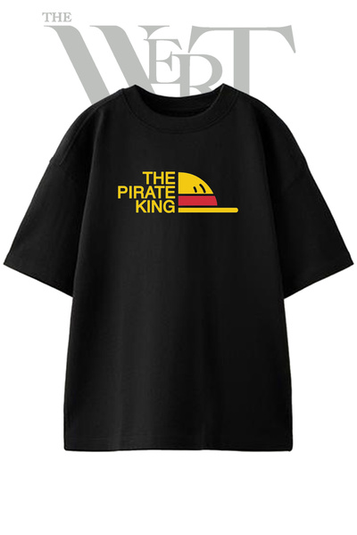 THEWERT Pirate King Hat Design Printed Unisex Black Oversize T-Shirt