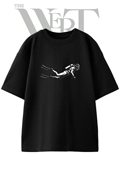THEWERT Diver Helmet Design Printed Unisex Black Oversize T-Shirt