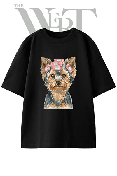 THEWERT Μπλουζάκι Unisex Μαύρο Oversize με σχέδιο Yorkie Hair Rollers