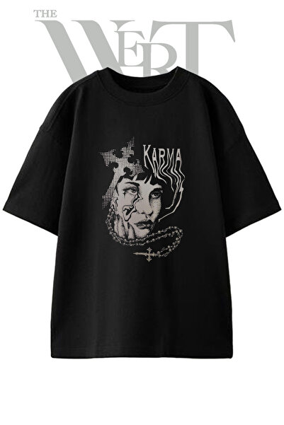 THEWERT Μπλουζάκι Unisex Μαύρο Oversize με στάμπα Karma Rosary Design
