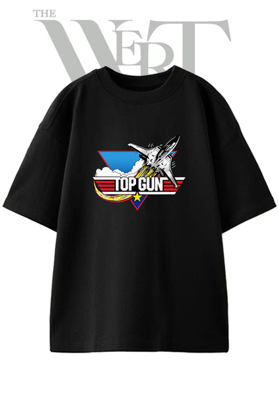 THEWERT Top Gun dizajn, unisex crna majica sa štampanjem, veće veličine