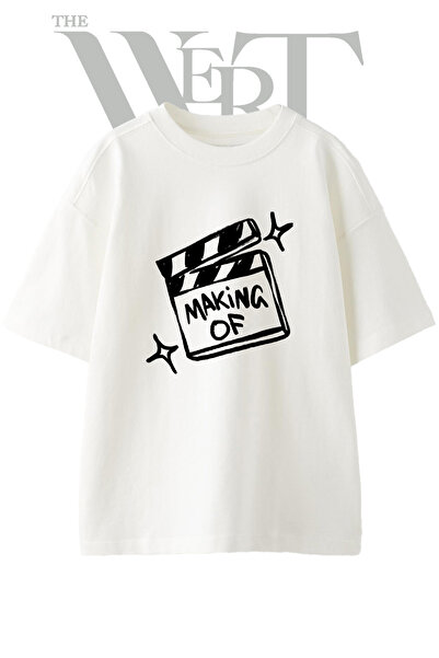 THEWERT Realizarea tricoului alb oversize unisex cu imprimeu de design