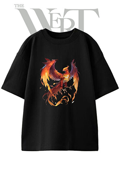 THEWERT Phoenix_1 dizajn, štampana unisex crna oversize majica