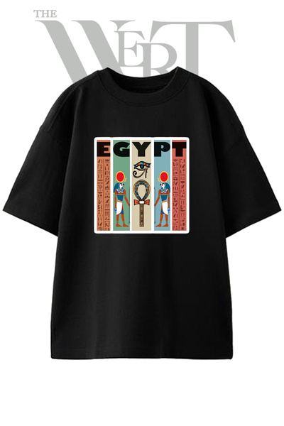 THEWERT Horus Ankh Eye Design Printed Unisex Black Oversize T-Shirt
