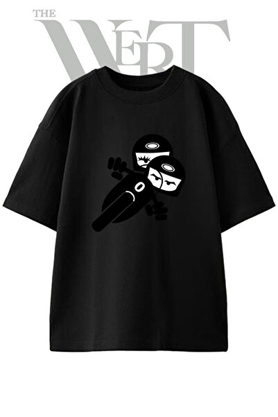 THEWERT Motorcyclist Couple Design Printed Unisex Black Oversize T-Shirt