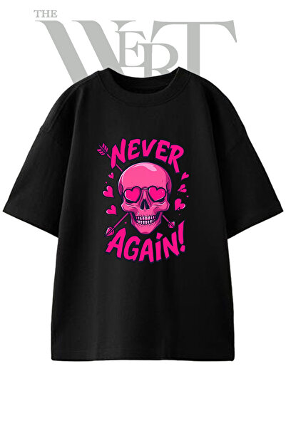 THEWERT Μπλουζάκι Unisex με στάμπα σε σχέδιο Pink Heart Skull, μαύρο, oversized