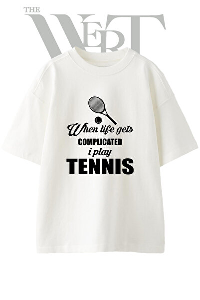 THEWERT Rachetă de tenis 1 Tricou oversize alb unisex cu imprimeu design