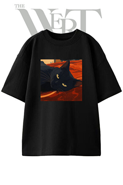 THEWERT Jiji Kiki Delivery Design Printed Unisex Black Oversize T-Shirt