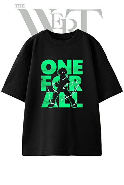 THEWERT Μπλουζάκι Deku One For All με στάμπα, Unisex, μαύρο, oversized