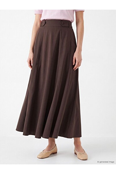 LC Waikiki تنورة LCW Modest بنية اللون من قماش الجبردين مع خصر مطاطي