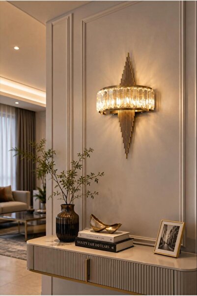 Elizim Home Lighting Modern Kristal Eskitme LED Duvar Apliği 45x15 cm Şarjlı ...
