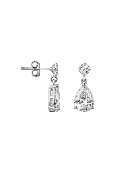 jelux silver Gümüş 925 Ayar 7x9 mm Zirkon Taşlı Sallantılı Rodyumlu Damla Model