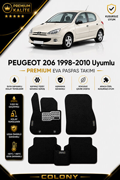 COLONY Peugeot 206 Uyumlu EVA Paspas Tam Set–Araca Özel,Kolay Montaj,Su Geçirmez