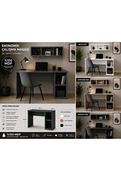 Home Çalışma masası, bilgisayar masası, kitaplıklı çalışma masası, %100 MDF m...