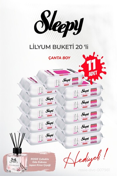 Sleepy (11 paket x 20 yaprak) Lilyum Buketi Islak Havlu ve ROSIE oda kokusu