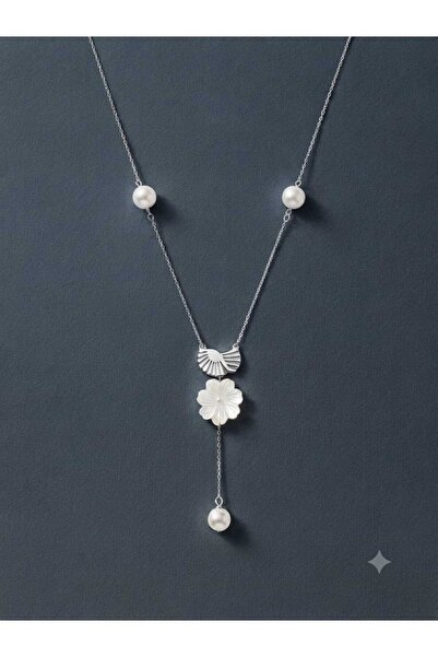 Papatya Silver 925 Ayar Gümüş Özel Tasarım İncili Lotus Kanat Kolye