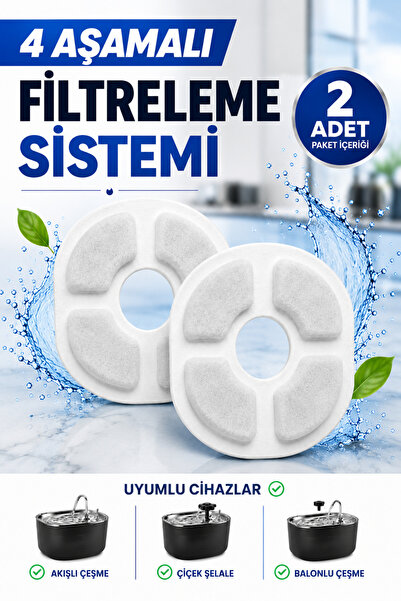Arfseb Kedi Su Pınarı Yedek Filtresi 2 Adet 4 Aşamalı Aktif Karbonlu Filtre