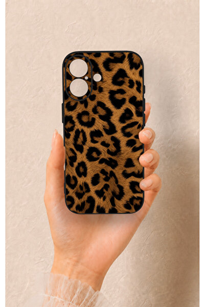 Vip Case iPhone 17 Uyumlu Koyu Leopar Deri Desenli Silikon Kılıf