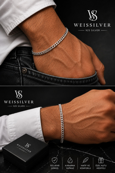 WeisSilver 925 Ayar Gümüş 4mm Old Money Gurmet Model Erkek Bileklik Künye –Gümüş Erkek Bileklik 17+5 cm