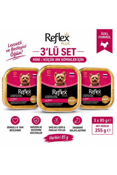 Reflex Plus Sığır Etli Köpek Yaş Maması Mini Irk 3 x 85 gr