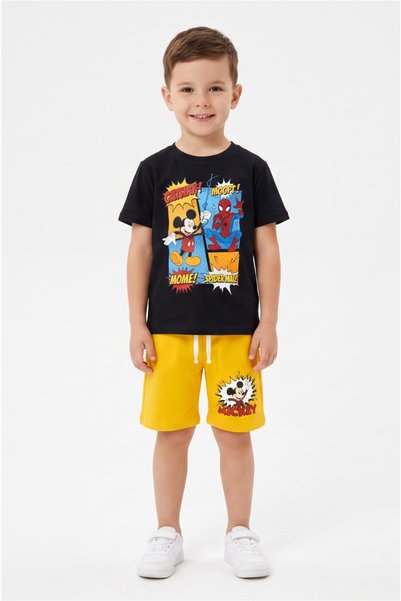 MAVİ BONCUKK Boy's Printed Short Sleeve T-Shirt Shorts 2-Piece Set