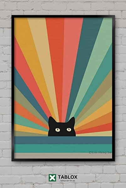 TABLOX Ilustrație cu desen minimalist, pisică neagră, aspect de cadru curcube...