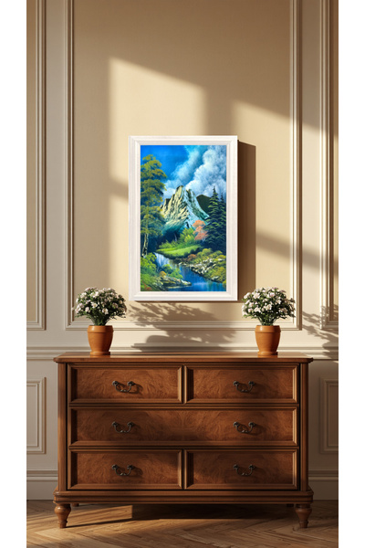 BOB ROSS,ÜNLÜ ESERİ,LAKE BOYALI MDF ÇERÇEVE
