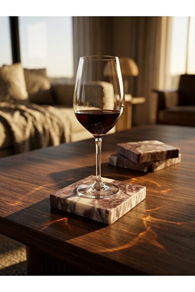 Pergamon Marble & Design Dark Violet Marble Coaster Real Marble 4 Pieces