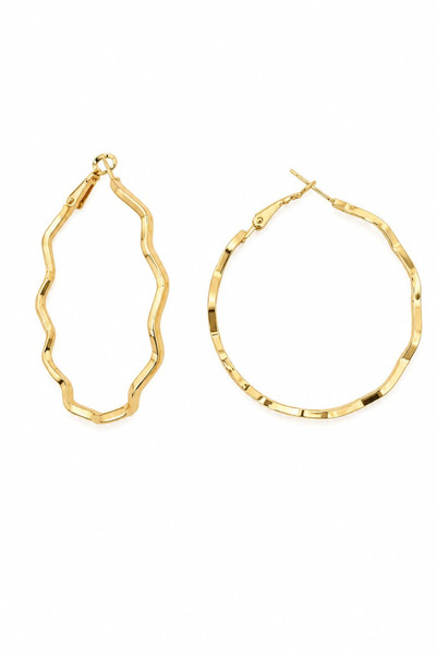 Jaida Moda Kadın Gold Çelik Büyük Boy Zikzak Ajda Halka Küpe 1 Çift