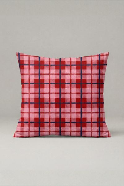 Generic Brand Red Pink Plaid Patterned Cushion Cover 109 – Ruby Tartan Design...