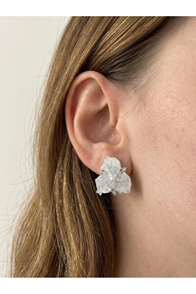 DİESMOONCO Women's Flower Earrings Stylish Steel Earrings with White Pearl De...