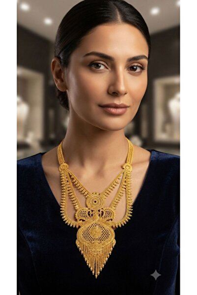 HOŞGÖR ACCESSORIES 22 Ayar Altın Kaplama Telkari İşlemeli Hint Gerdanlık