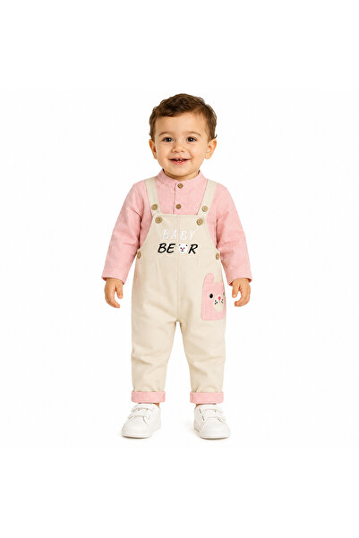 Generic Brand Baby Bear Embroidered Shirt and Overalls Set