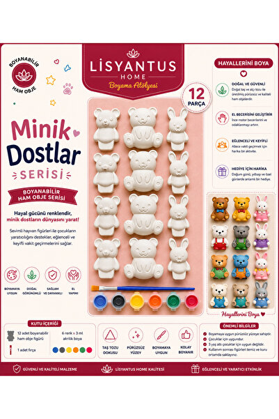 LİSYANTUS HOME 🧸 Minik Dostlar Serisi – 12 Parça Ayıcık &Tavşan Boyanabilir ...