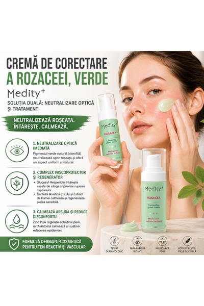 Medity+ Cremă de corectare a rozaceei, verde, 30 ml