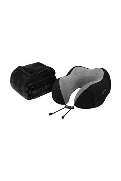 porodo Travel Comfort Duo Neck Pillow & Flannel Blanket Set with Memory Foam,...