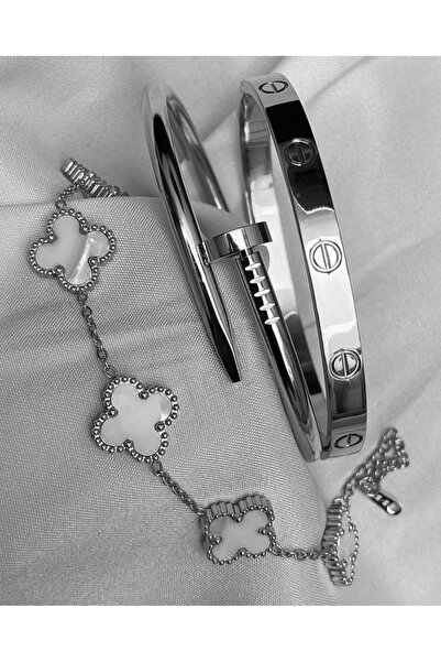 ElectraStore Set 3 Brățări CUI+ LOVE+ Alhambra Silver Glam