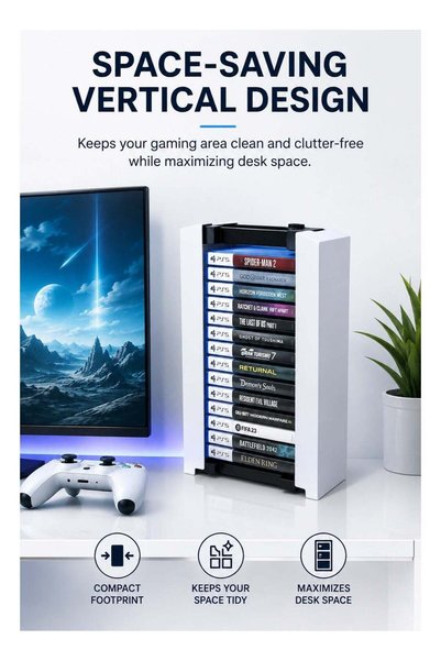 Dobe PS5 Game Disc Storage Stand Holder for 14 Blu-ray Game Cases | Vertical Space-Saving Organizer | Durable ABS Storage Rack | Easy Installation | White