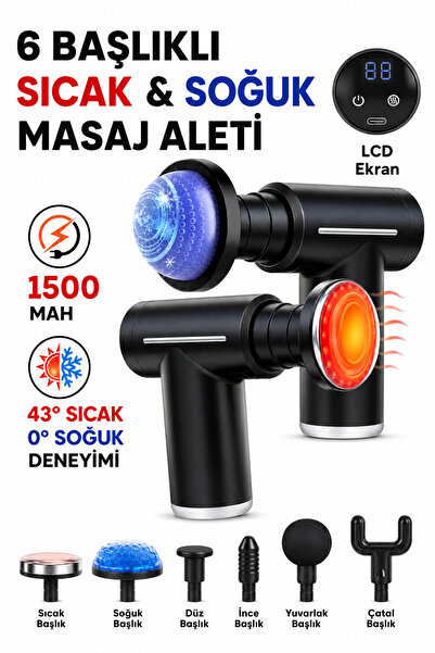 SAYMOND Lcd Ekranlı 6 Başlıklı Isıtmalı Mini Profesyonel Masaj Tabancası