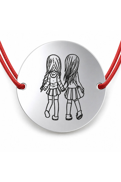 Simoshop 925 silver bracelet with two sisters coin, adjustable cord — gift fo...