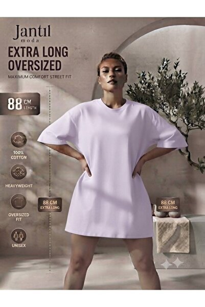 JANTIL MODA Women's Oversize Cut Printed Long Tunic T-Shirt - Crew Neck