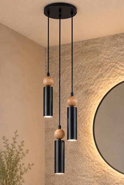 VENON Alkan 3-Piece Black Wooden Spotlight Chandelier | |   15 cm Tray Ceilin...