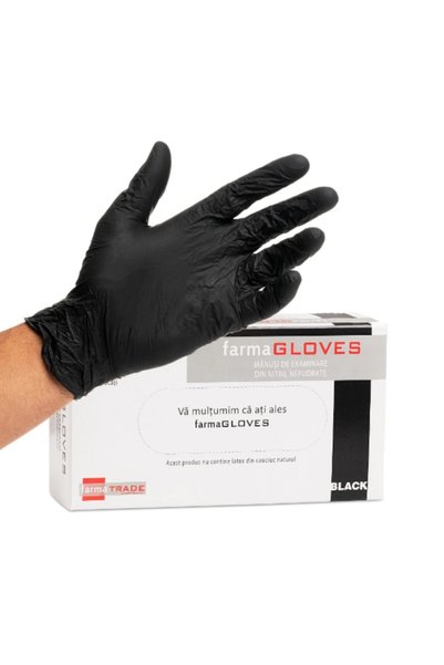 FARMAGLOVES Set de 100 bucăți Mănuși de examinare din nitril negre, fără pudră, Farma Gloves, Mărimea L